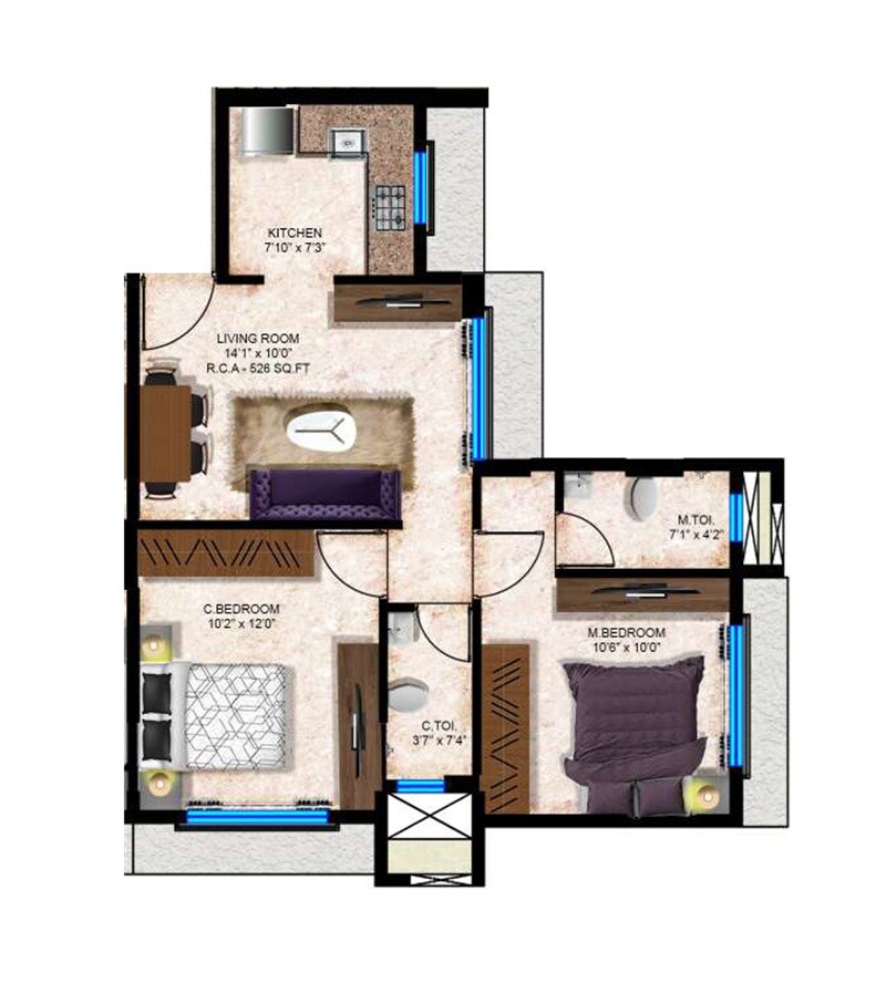 2 BHK 526 Sq. Ft. Apartment