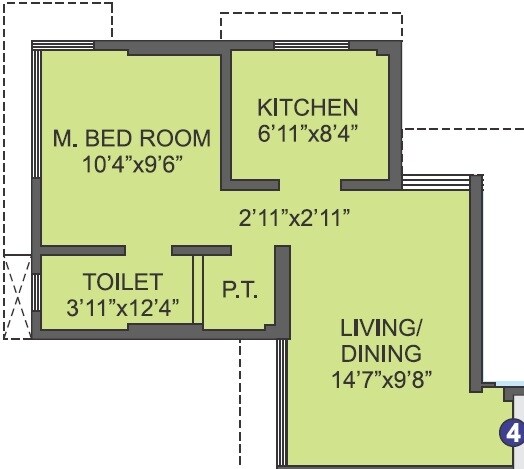 Floor plan of 1 BHK 385 Sq. Ft. Apartment in Parijat Hill View, Mumbai