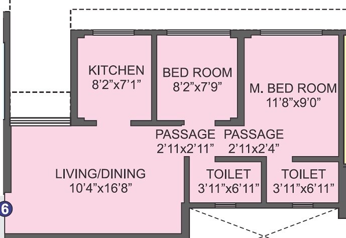 Floor plan of 2 BHK 501 Sq. Ft. Apartment in Parijat Hill View, Mumbai