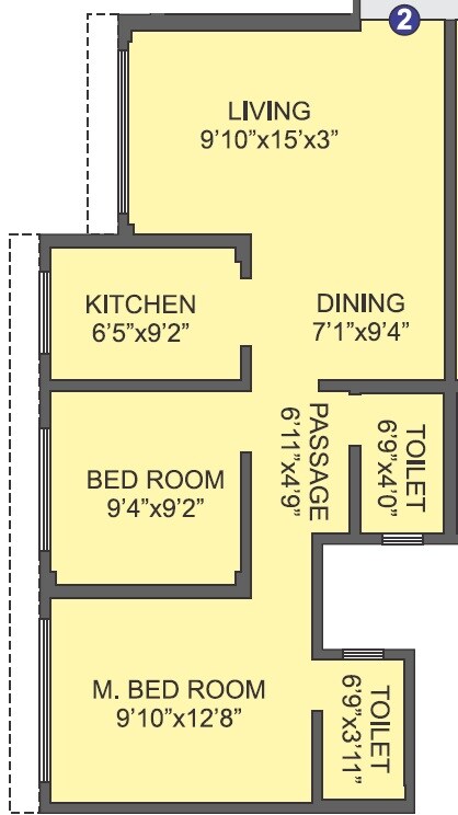 Floor plan of 2 BHK 619 Sq. Ft. Apartment in Parijat Hill View, Mumbai