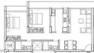Floor plan of 2 BHK 665 Sq. Ft. Apartment in Parinee Adney, Mumbai
