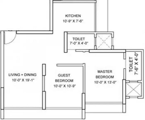 Floor plan of 2 BHK 786 Sq. Ft. Apartment in Parinee Adney, Mumbai