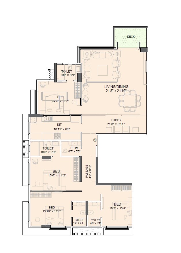 Floor plan of 4 BHK 1781 Sq. Ft. Apartment in Parinee Aria, Mumbai