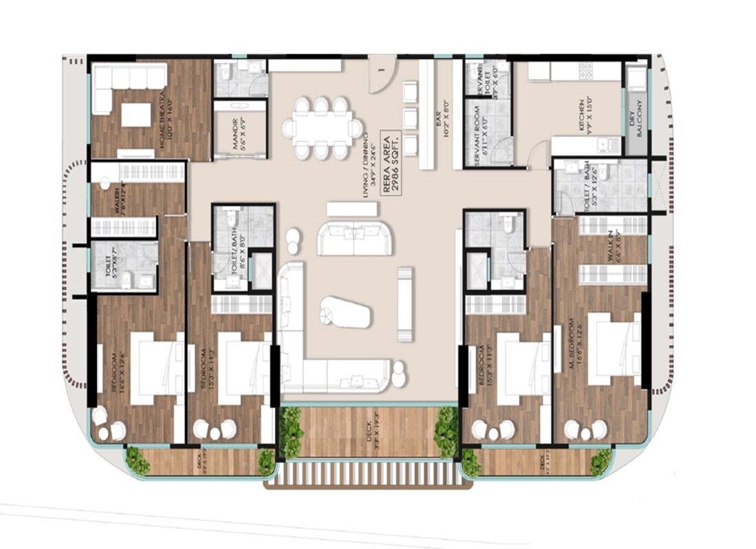 Floor plan of 5 BHK 2986 Sq. Ft. Apartment in Parinee Elenora, Mumbai