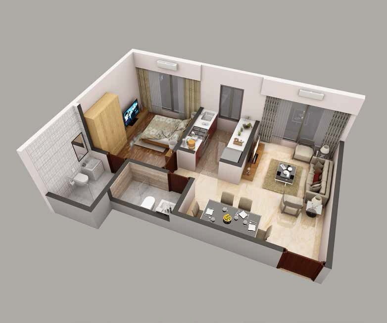 Floor plan of 1 BHK 420 Sq. Ft. Apartment in Parinee Essence, Mumbai