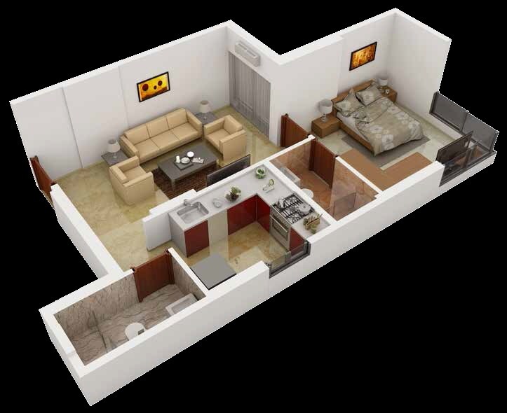 Floor plan of 1 BHK 444 Sq. Ft. Apartment in Parinee Essence, Mumbai