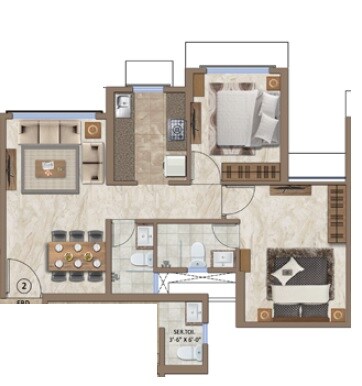 Floor plan of 2 BHK 558 Sq. Ft. Apartment in Parinee Essence, Mumbai