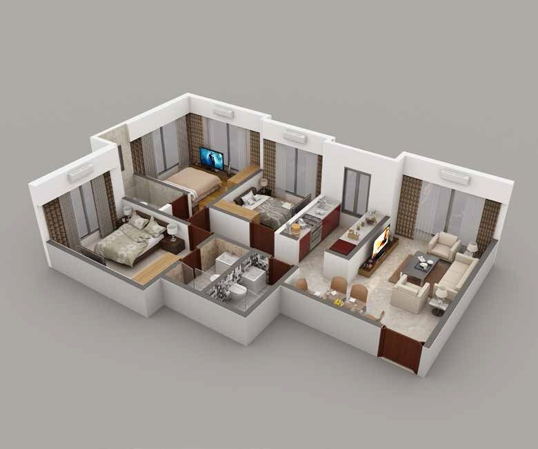 Floor plan of 3 BHK 608 Sq. Ft. Apartment in Parinee Essence, Mumbai