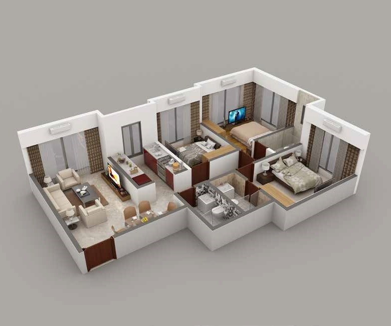 Floor plan of 3 BHK 744 Sq. Ft. Apartment in Parinee Essence, Mumbai