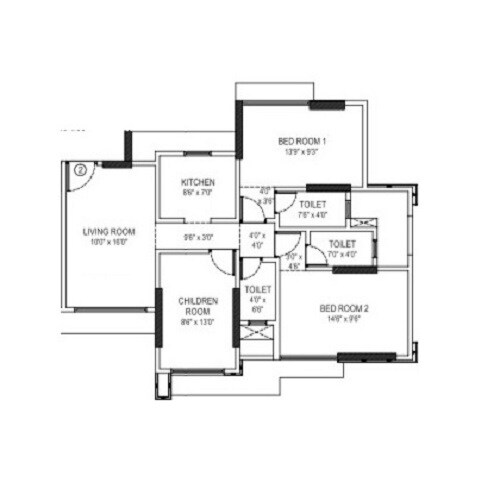 Floor plan of 3 BHK Apartment - 690 sq. ft. in Park Residency Borivali, Mumbai