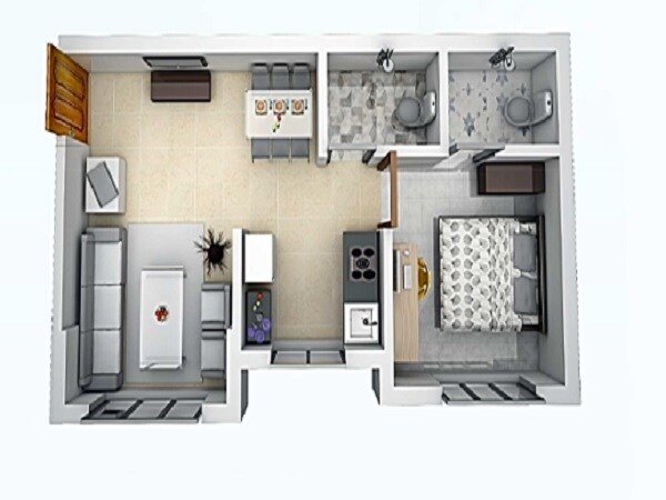 Floor plan of 1 BHK 383 Sq. Ft. Apartment in Parmar Platinum, Mumbai