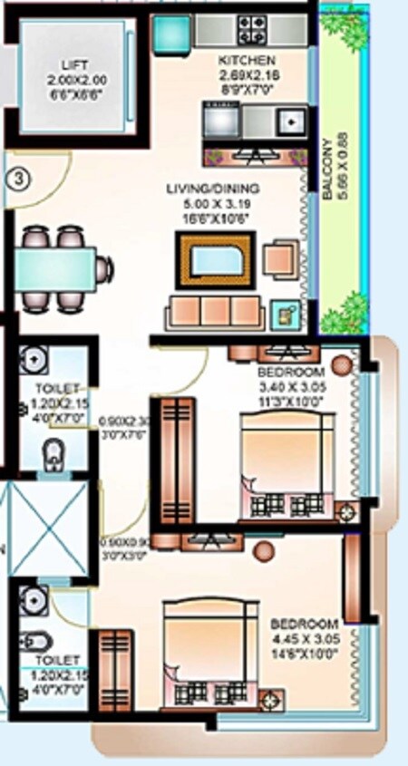 2 BHK 469 Sq. Ft. Apartment