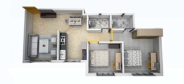 Floor plan of 2 BHK 663 Sq. Ft. Apartment in Parmar Platinum, Mumbai