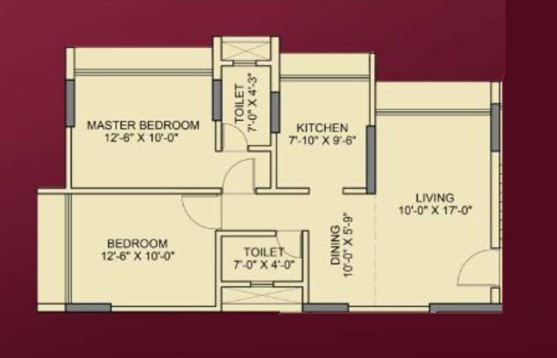 Floor plan of 2 BHK 595 Sq. Ft. Apartment in Parsh 55 Evana, Mumbai