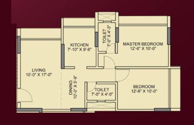Floor plan of 2 BHK 696 Sq. Ft. Apartment in Parsh 55 Evana, Mumbai