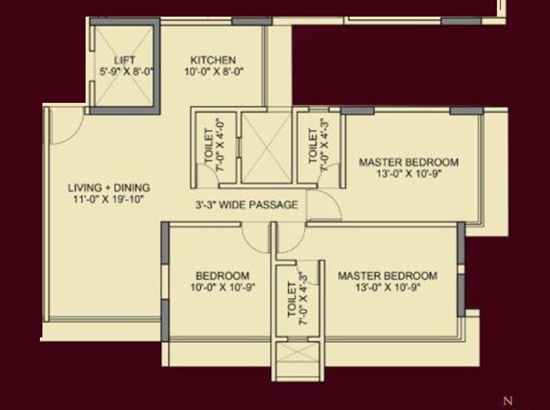 Floor plan of 3 BHK 914 Sq. Ft. Apartment in Parsh 55 Evana, Mumbai