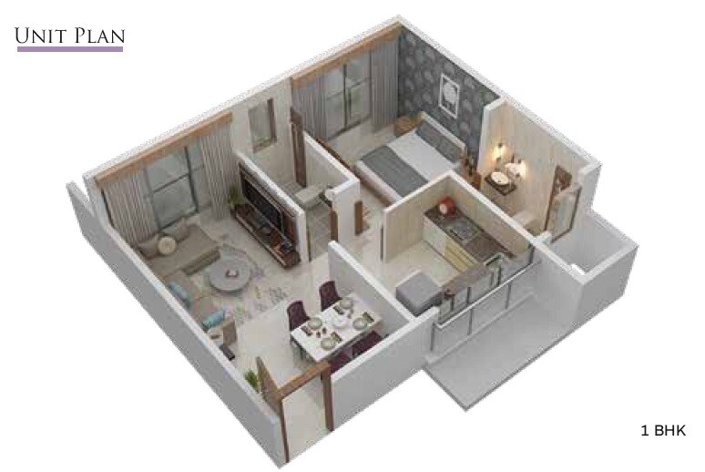 Floor plan of 1 BHK 406 Sq. Ft. Apartment in Parshva Giriraj, Mumbai