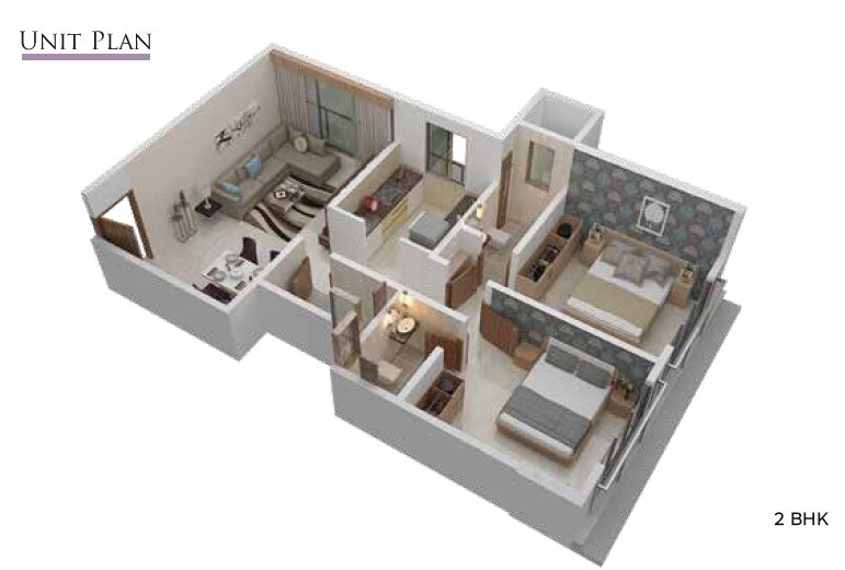 Floor plan of 2 BHK 651 Sq. Ft. Apartment in Parshva Giriraj, Mumbai