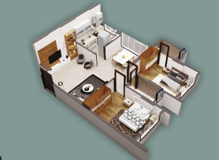 Floor plan of 2 BHK 600 Sq. Ft. Apartment in Parsn Nehru Nagar Panchratna CHS, Mumbai