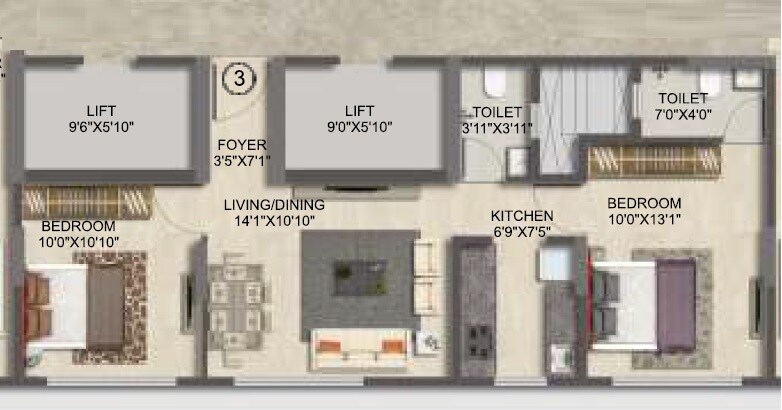 Floor plan of 2 BHK 554 Sq. Ft. Apartment in Pashmina Casa, Mumbai