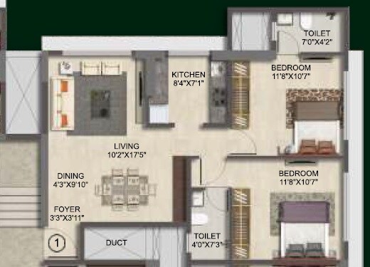 Floor plan of 2 BHK 645 Sq. Ft. Apartment in Pashmina Casa, Mumbai