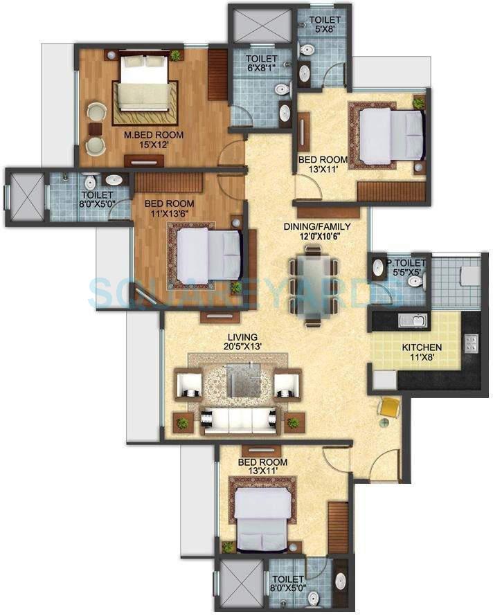 Floor plan of 4 BHK 2350 Sq. Ft. Apartment in Pashmina Lotus, Mumbai