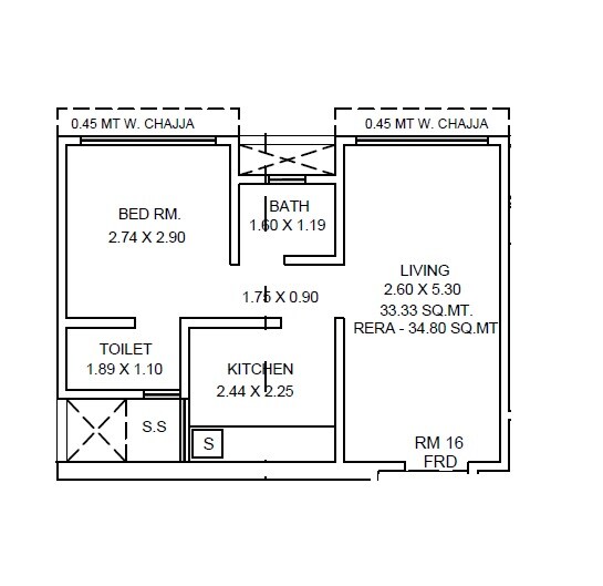 Floor plan of 1 BHK 349 Sq. Ft. Apartment in Patni Nathani Square, Mumbai