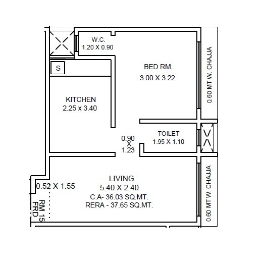 Floor plan of 1 BHK 432 Sq. Ft. Apartment in Patni Nathani Square, Mumbai