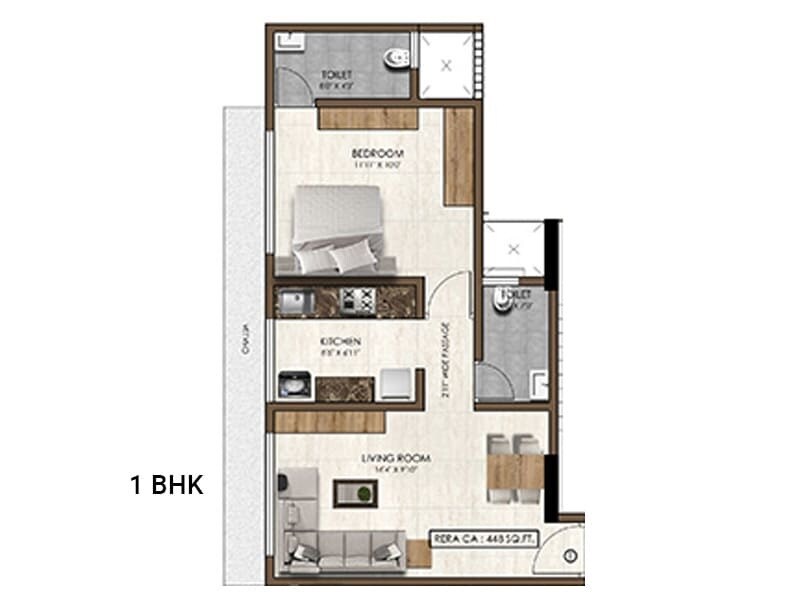 1 BHK 531 Sq. Ft. Apartment