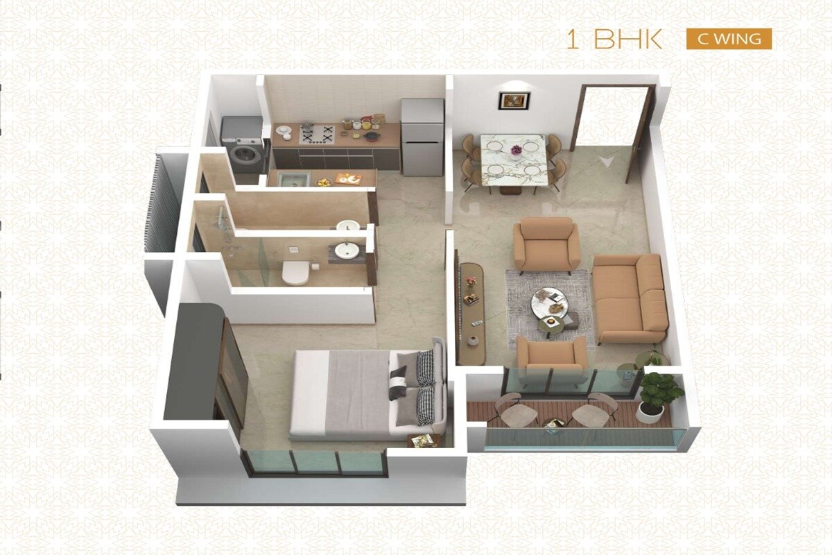 Floor plan of 1 BHK 501 Sq. Ft. Apartment in Pearl Grace, Mumbai