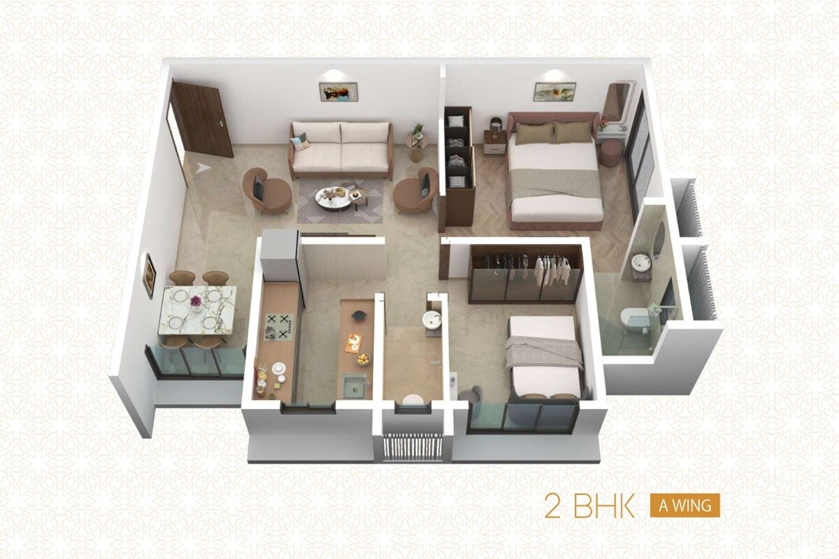 Floor plan of 2 BHK 560 Sq. Ft. Apartment in Pearl Grace, Mumbai
