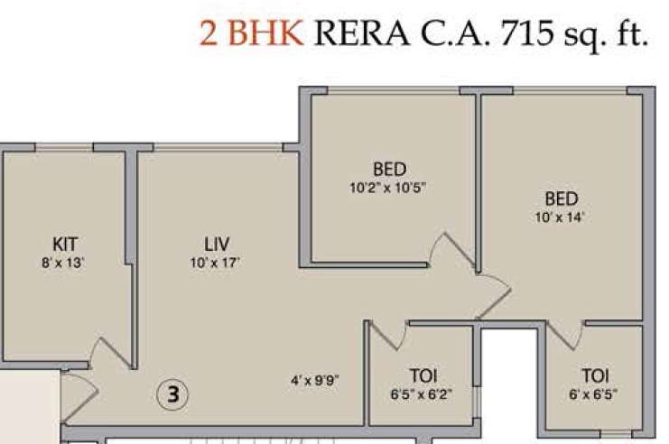 2 BHK 715 Sq. Ft. Apartment in Pebble La Serena Tower