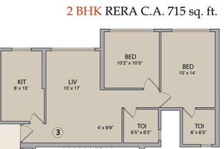 Floor plan of 2 BHK 715 Sq. Ft. Apartment in Pebble La Serena Tower, Mumbai