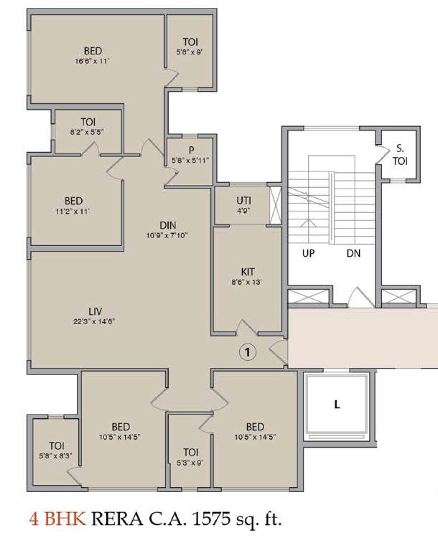 Floor plan of 4 BHK 1575 Sq. Ft. Apartment in Pebble La Serena Tower, Mumbai