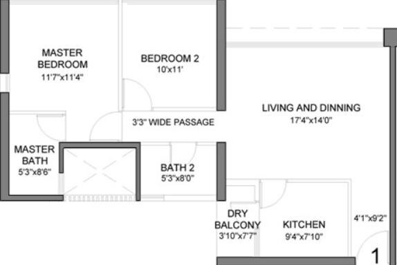 Floor plan of 2 BHK 1300 Sq. Ft. Apartment in Peninsula Ashok Serenity, Mumbai