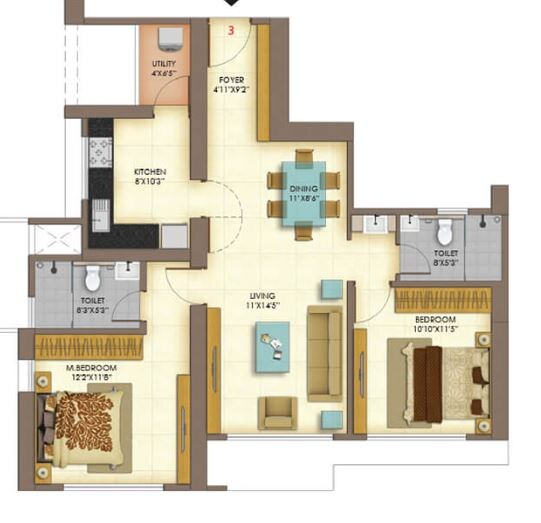 Floor plan of 2 BHK 840 Sq. Ft. Apartment in Peninsula Celestia Spaces, Mumbai