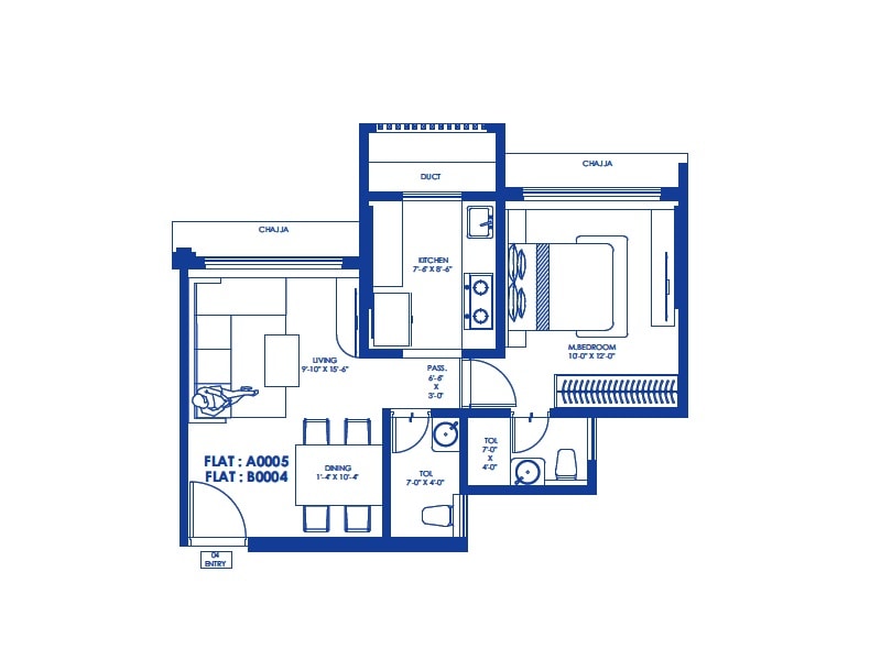 Floor plan of 1 BHK 454 Sq. Ft. Apartment in Perfect Saffronwoods CHS, Mumbai