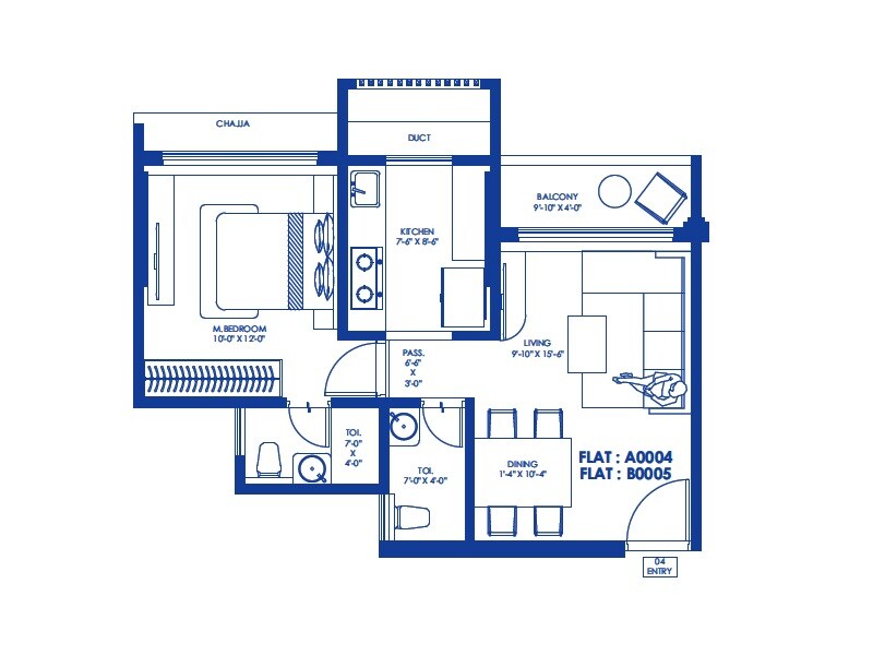 Floor plan of 1 BHK 494 Sq. Ft. Apartment in Perfect Saffronwoods CHS, Mumbai