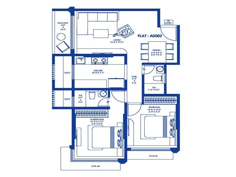 Floor plan of 2 BHK 658 Sq. Ft. Apartment in Perfect Saffronwoods CHS, Mumbai