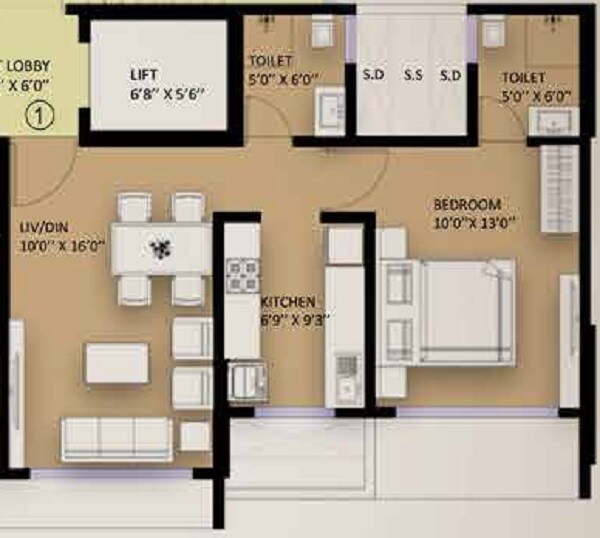 Floor plan of 1 BHK 461 Sq. Ft. Apartment in Pinal Pramukh Krupa, Mumbai