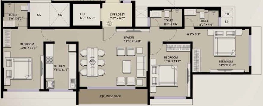 Floor plan of 3 BHK 1077 Sq. Ft. Apartment in Pinal Pramukh Krupa, Mumbai