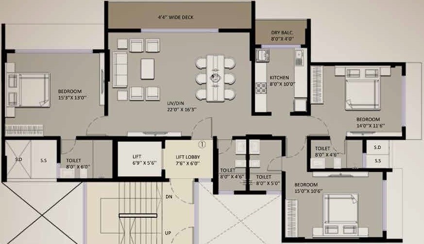 Floor plan of 3 BHK 1330 Sq. Ft. Apartment in Pinal Pramukh Krupa, Mumbai