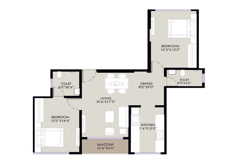 Floor plan of 2 BHK Apartment - 798 sq. ft. in Pinal Sardar House Project, Mumbai