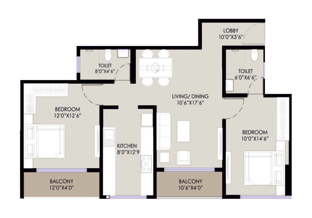 Floor plan of 2 BHK Apartment - 871 sq. ft. in Pinal Sardar House Project, Mumbai