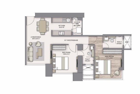 Floor plan of 2 BHK 1180 Sq. Ft. Apartment in Piramal Aranya Avyan, Mumbai
