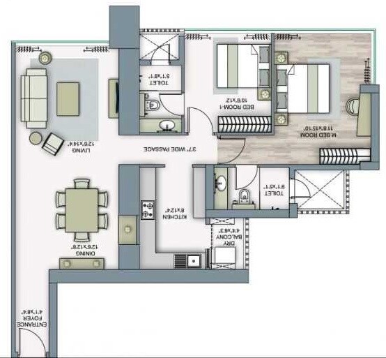 2 BHK 788 Sq. Ft. Apartment