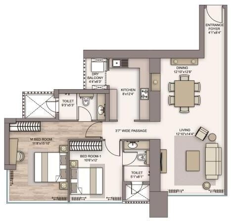 2 BHK 753 Sq. Ft. Apartment