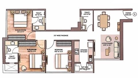 3 BHK 873 Sq. Ft. Apartment