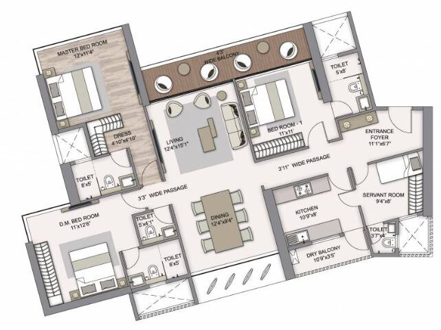 3 BHK 1302 Sq. Ft. Apartment