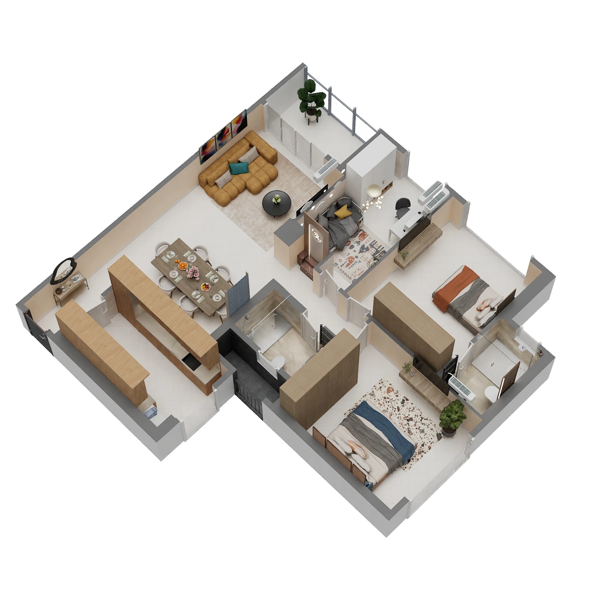 Floor plan of 2 BHK 1040 Sq. Ft. Apartment in Piramal Revanta, Mumbai